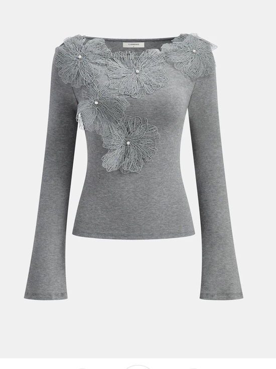 Commense Tops - Commense Faux Pearl Decor 3D Floral Fitted Soft Knit Top Size Large NWT